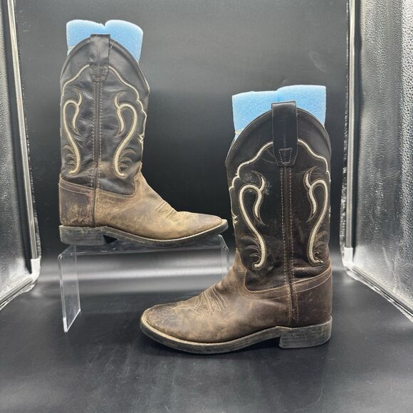 Old West Child Boots Size 4 Brown Boots Leather Pull On Cowboy Western GUC - Picture 2 of 7